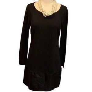 Premise black faux leather trim sheath dress S